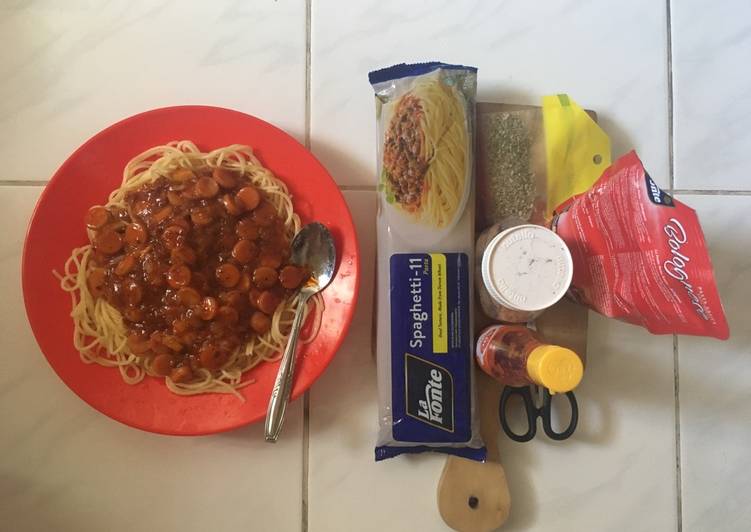 cara membuat Spagetti bolognaise with sosis slice