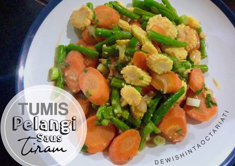 resep Tumis Pelangi Saus Tiram (Wortel, Buncis, Baby Corn)