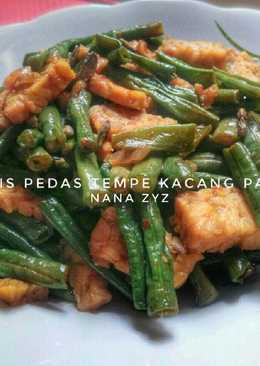 Tumis pedas tempe kacang panjang