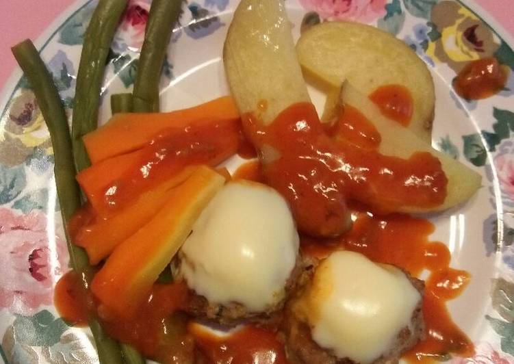 cara membuat Swedish meatball with melted cheese and vegies