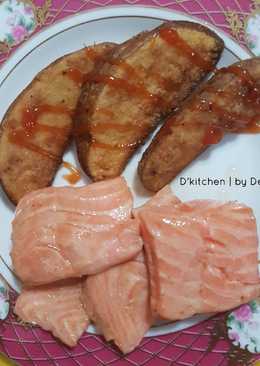 Salmon steak & kentang wedges #SeninSemangat