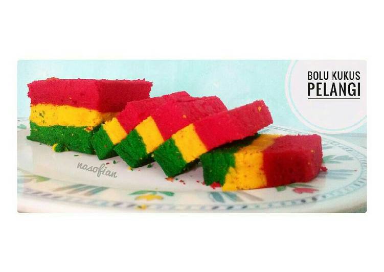 resep lengkap untuk Bolu kukus pelangi (rainbow cake)
