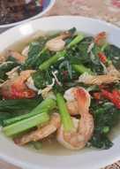 Tumis sawi hijau dan udang