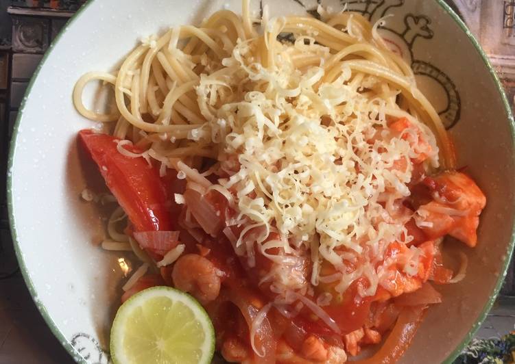 gambar untuk resep makanan Spagetti seafood-salmon