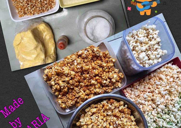 bahan dan cara membuat POPCORN ASIN,MANIS dan MIX (gampang dibuat)