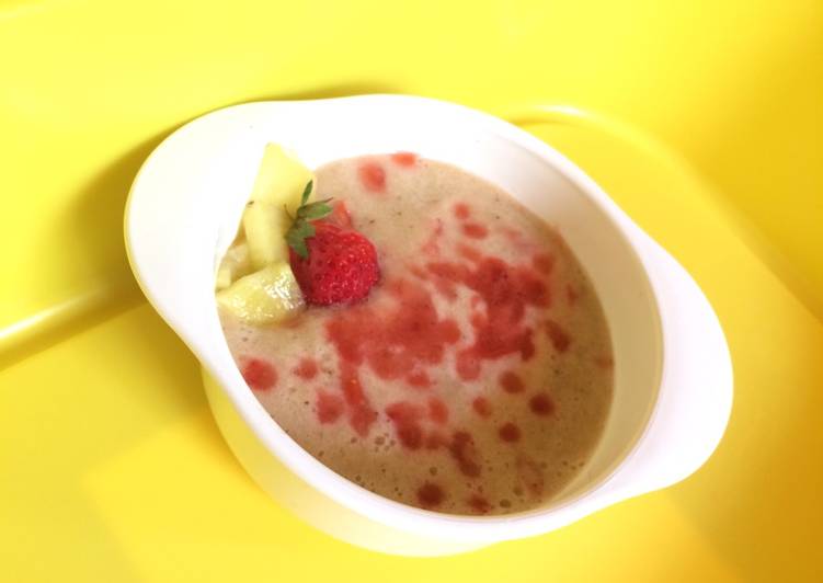 gambar untuk cara membuat Mpasi Pisang apel with strawberry sauce (7m+)