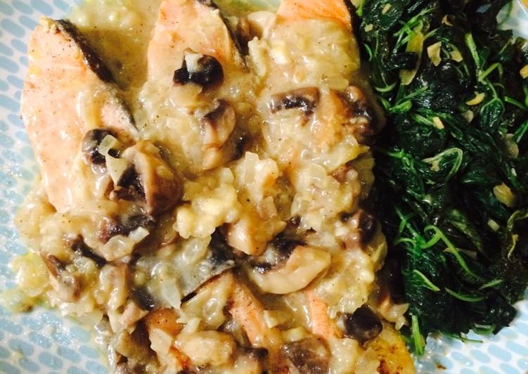 resep lengkap untuk Salmon mushroom sauce