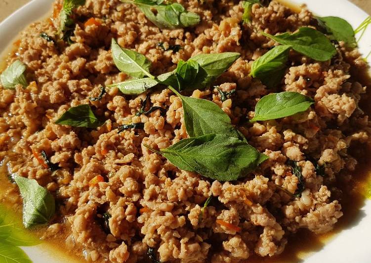 resep masakan PAT KRAPAO MOO SAP (minced pork with basil) non halal