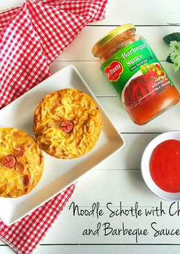 Noodle Schotle with Cheese Cream and Barbeque Sauce