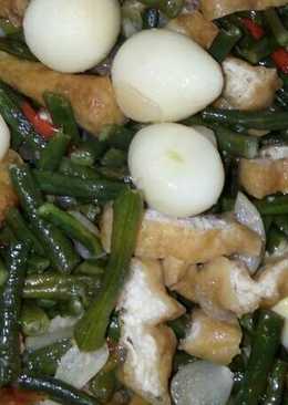 Tumis kacang panjang, tahu dan telur puyuh