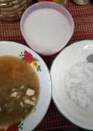 Bubur nasi dan Sayur oyong tahu bola2 daging