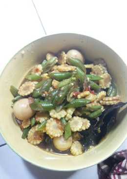 Oseng baby corn, buncis dan telur puyuh