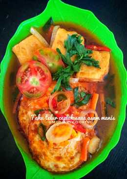 Tahu telur ceplok saus asam manis