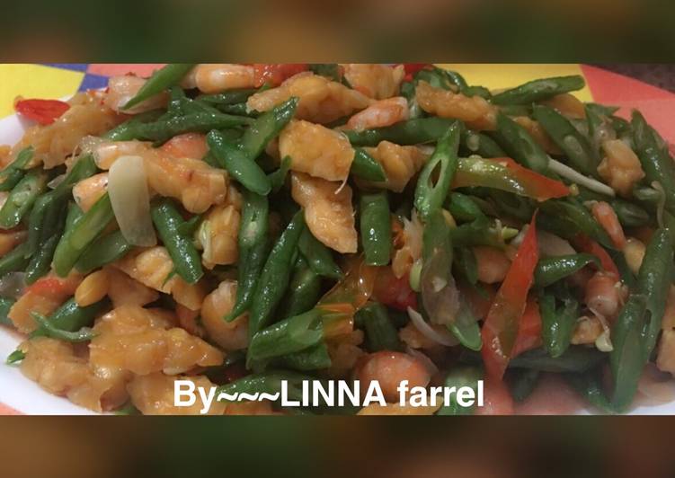 gambar untuk resep Tumis kacang panjang tempe udang