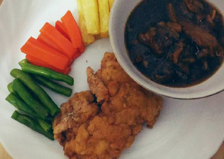 gambar untuk resep makanan Steak Ayam Tepung Saus Jamur