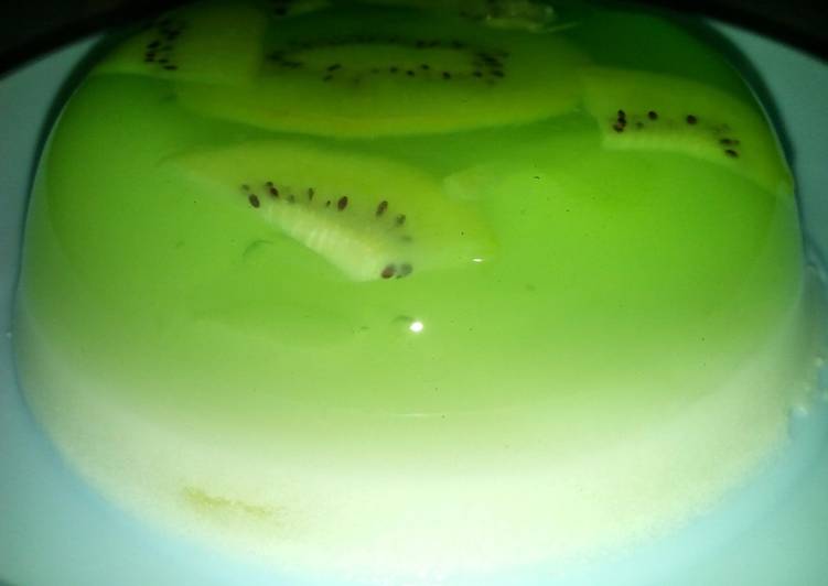 resep Puding Susu Melon Topping Kiwi Seger