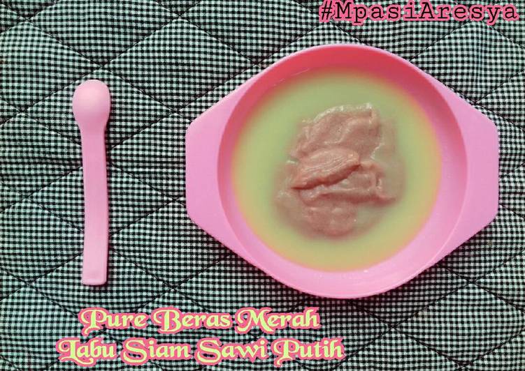 resep masakan Mpasi 6m+ : Pure Beras Merah Labu Siam Sawi Putih