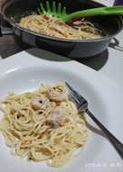 Spaghetti salmon Carbonara ekonomis