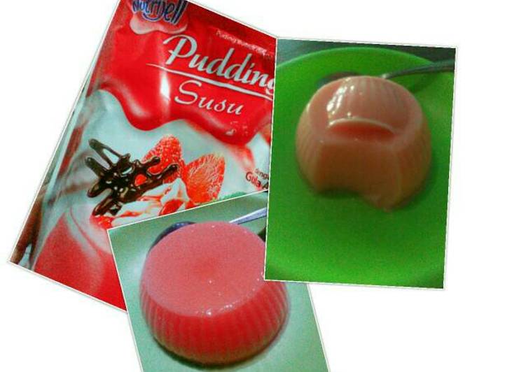 cara membuat Puding susu strawberry