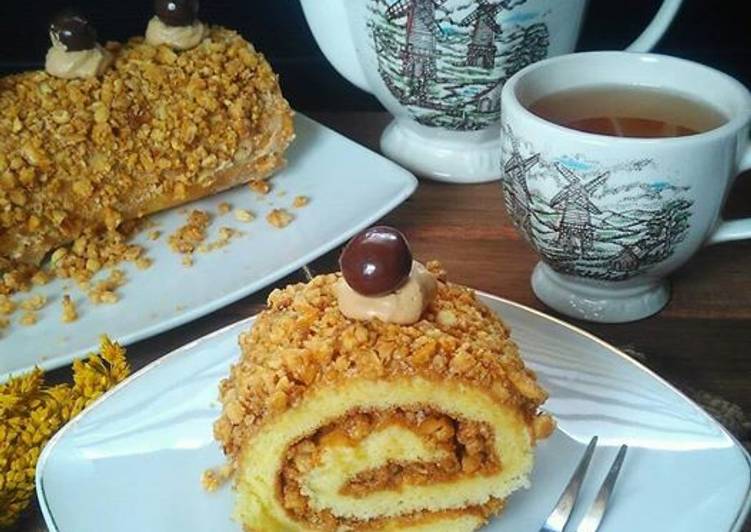 resep Mocca Nougat Roll Cake