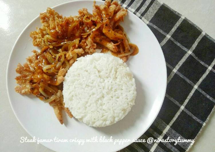 resep lengkap untuk Steak jamur tiram crispy with blackpapper sauce