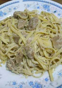 Fetucini Carbonara with Tuna and Meatballs