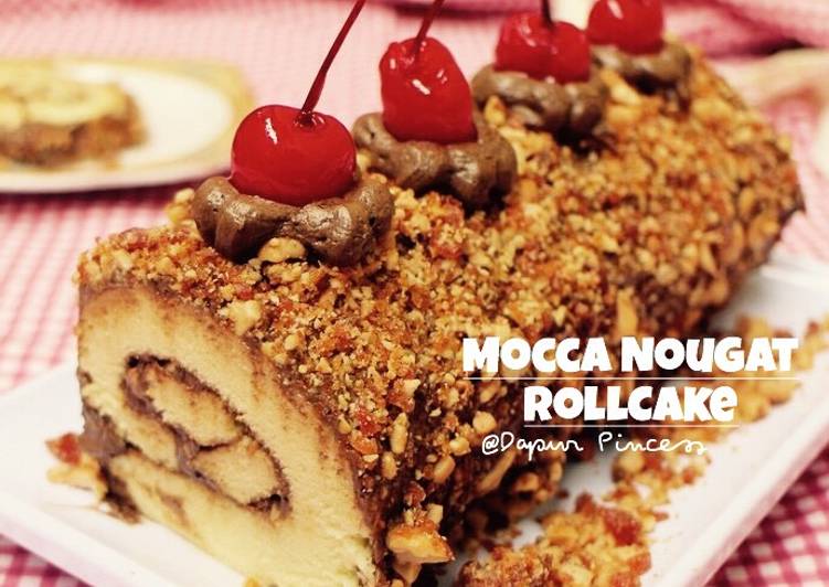 resep lengkap untuk Mocca Nougat Roll Cake