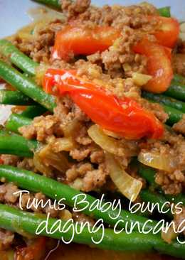 Tumis baby buncis & daging cincang