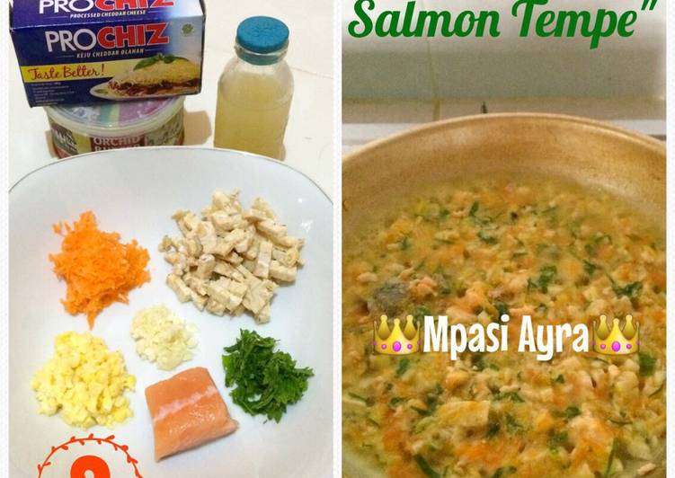 resep makanan Mpasi Bubur Tumis Salmon Tempe 9m