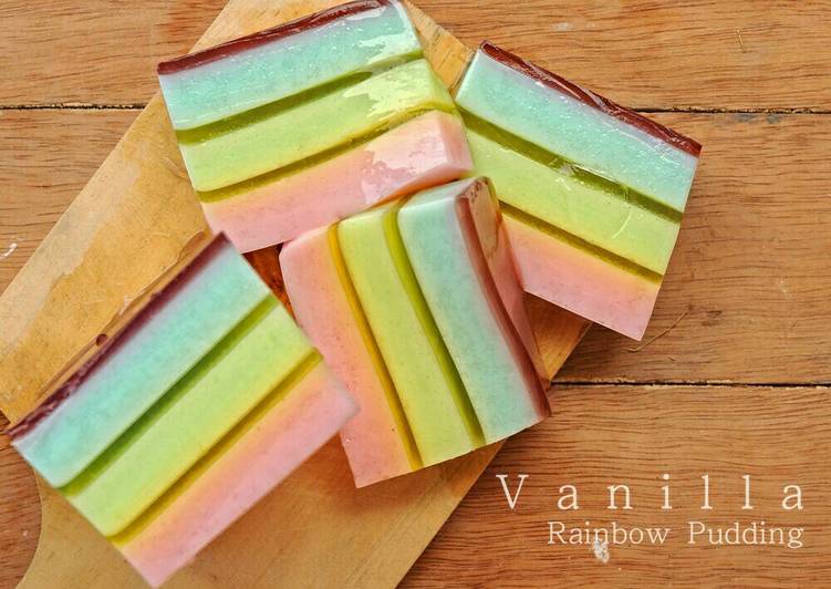 resep Vanila Rainbow Pudding / Puding Pelangi