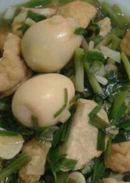 Tumis tahu, telur puyuh & daun bawang merah