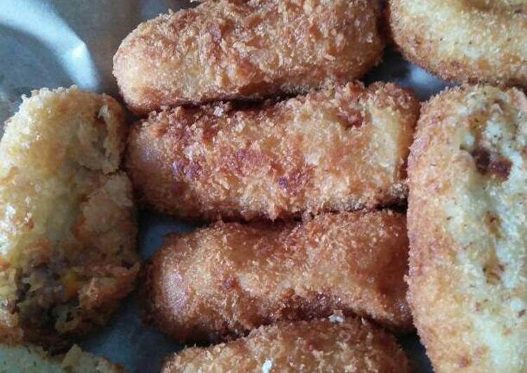 resep masakan Kroket kentang isi daging+sayuran+mozarella