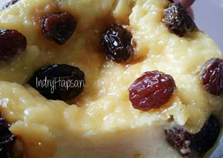 bahan dan cara membuat Pudding Roti Keju Kismis Kukus (Snack 1y+)