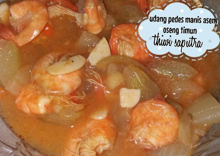 bahan dan cara membuat Udang pedes manis asam oseng timun