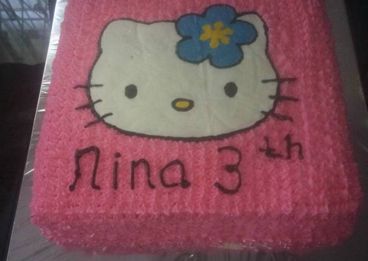 resep Kue ultah hello kitty (buttercream transfer)