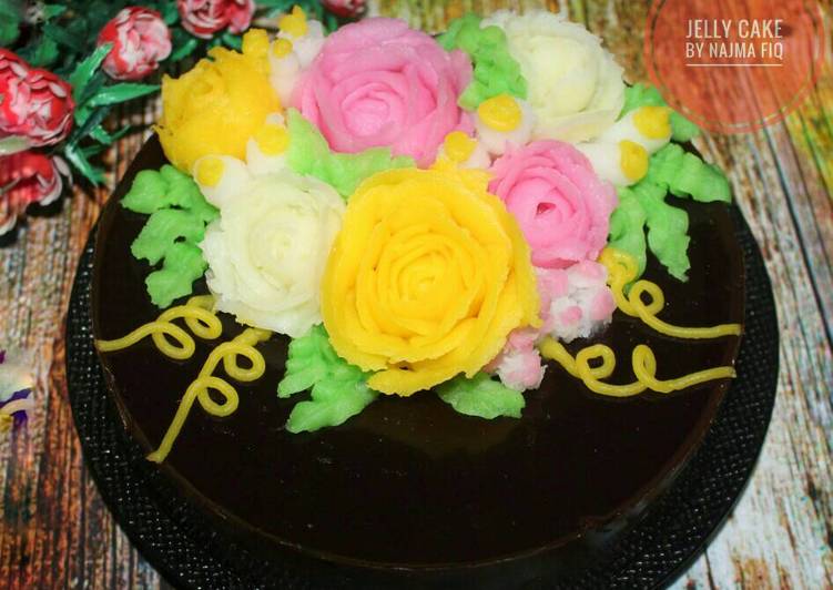 bahan dan cara membuat Puding brownis cake (jelly flower)