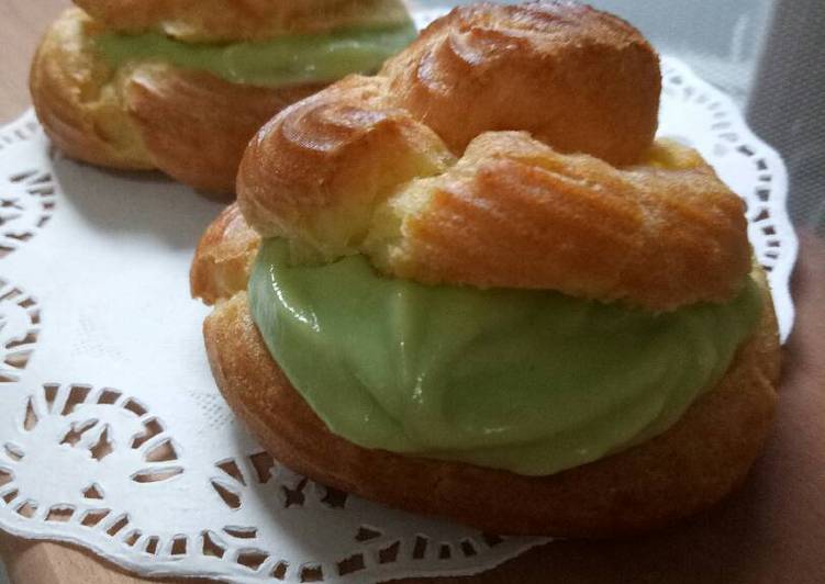 cara membuat Kue Soes Greentea(matcha choux pastry)