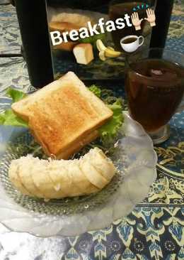 Roti panggang keju susu selada pisang (breakfast diet) ðŸžðŸŒ