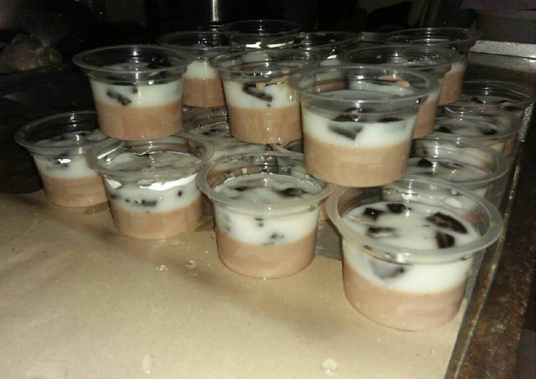 cara membuat Puding susu milo oreo 20rb