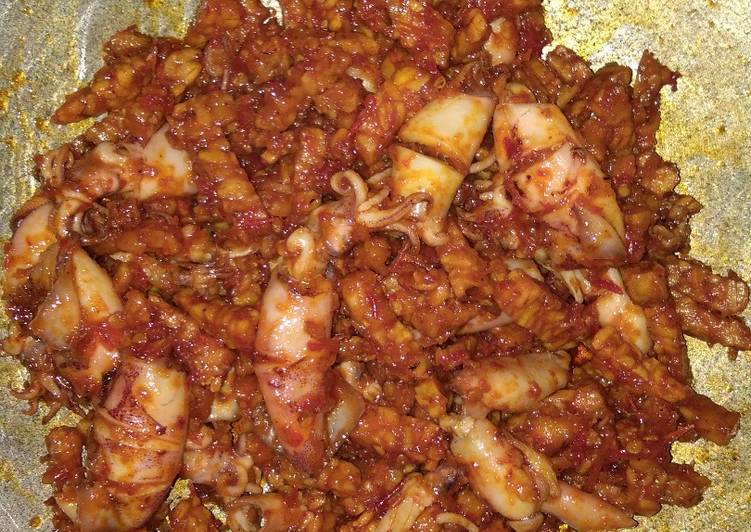Balado tempe dan Cumi asin