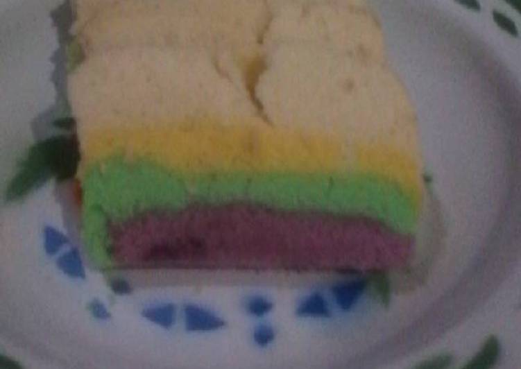 bahan dan cara membuat Rainbow cake kukus (2 telur) ekonomis ^^