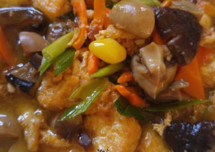 resep masakan Home made egg tofu with mushroom