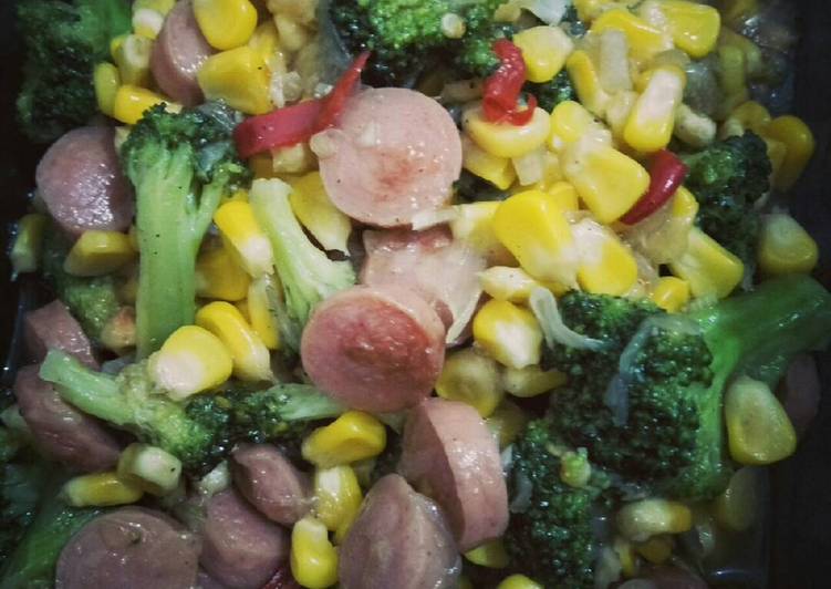 Resep Tumis brokoli jagung sosis - riv.nameera