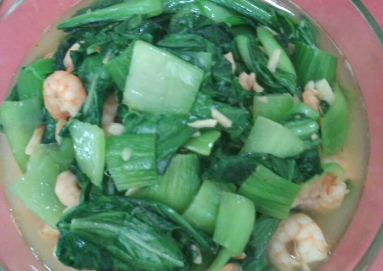 Resep Pok coy cah udang bawang putih
