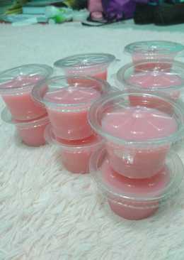 Pudding Susu Strawberry Nutrijell ala rice cooker