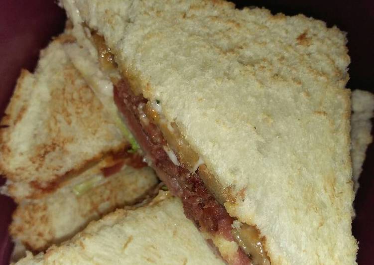 resep lengkap untuk Corned beef sandwich / roti lapis isi / sandwich enak sarapan