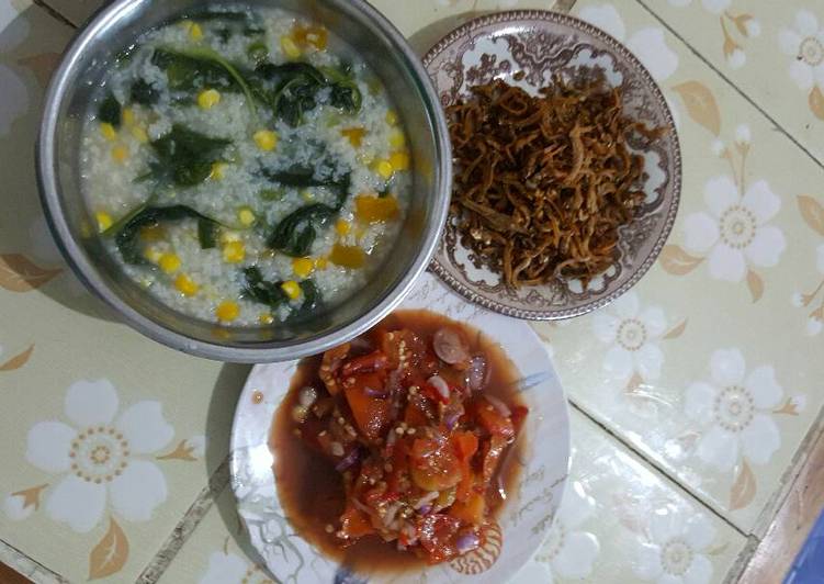 resep makanan Bubur manado sambal dabu + ikan teri maknyus