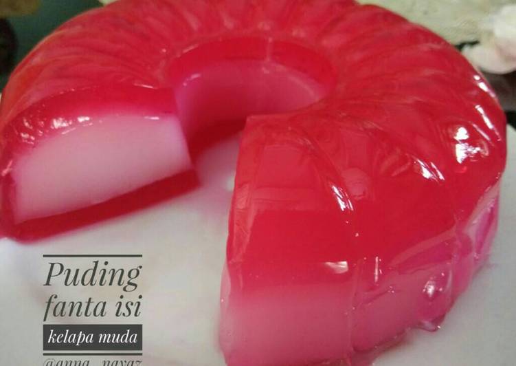 bahan dan cara membuat Puding fanta isi kelapa muda