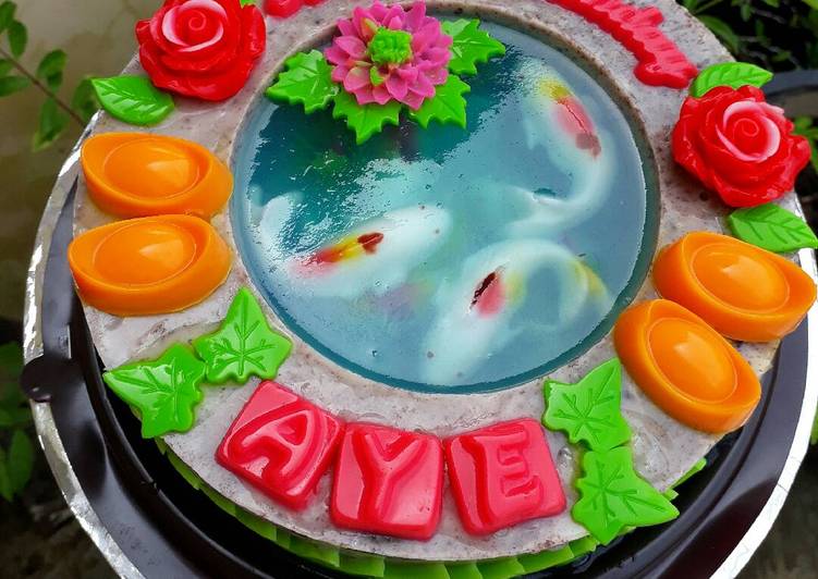 bahan dan cara membuat Puding Kolam Ikan Oreo