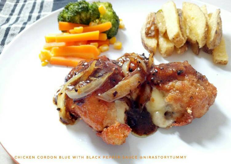 gambar untuk cara membuat Chicken cordon blue with blackpepper sauce